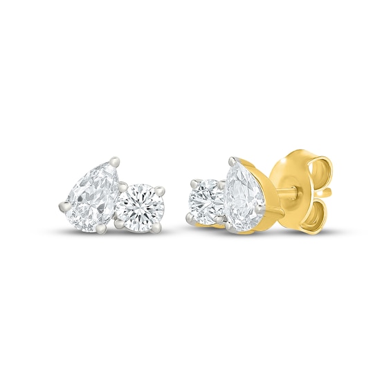 KAY Lab-Grown Diamonds Toi et Moi Pear-Shaped & Round Stud Earrings 1/2 ct tw 10K Yellow Gold