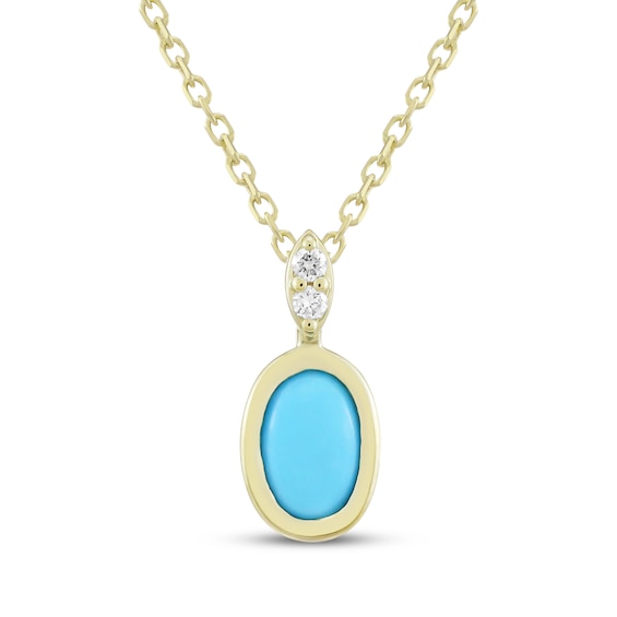 Petite Opaque Oval-Shaped Turquoise & Lab-Grown Diamond Accent Necklace 10K Yellow Gold 18"