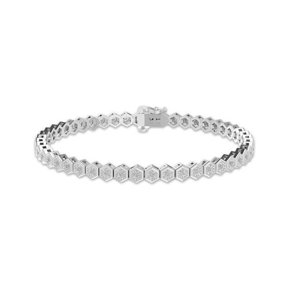 Diamond Hexagon-Link Bracelet 1/4 ct tw Sterling Silver 7.25"