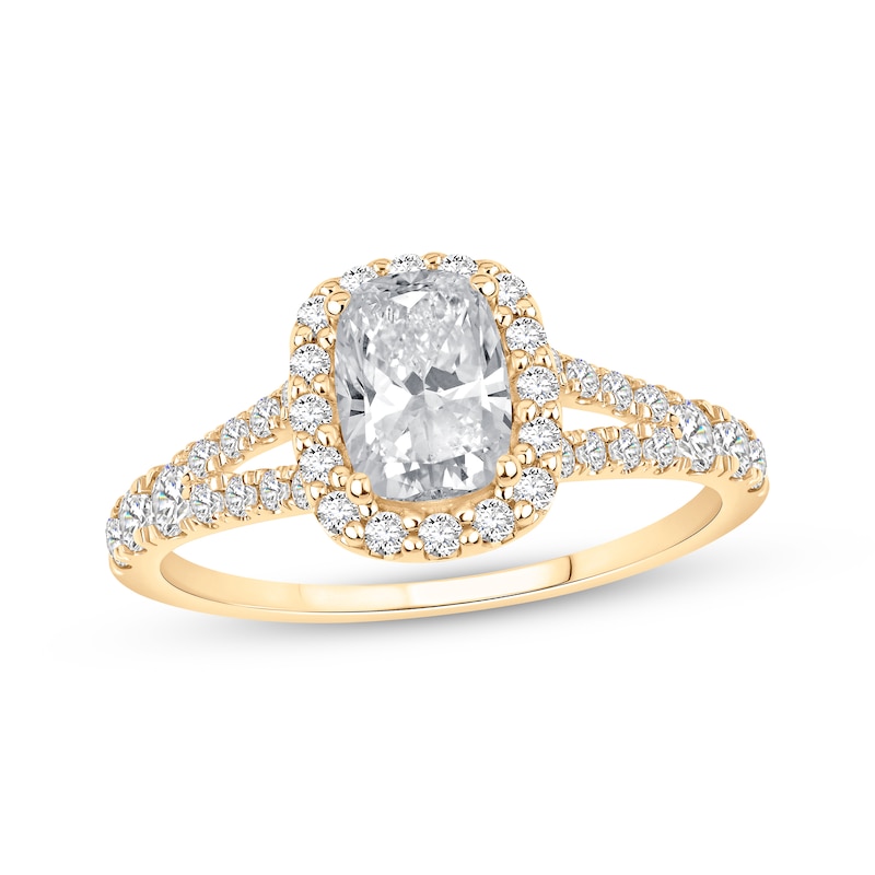 Main Image 1 of Now + Forever Lab-Grown Diamonds Certified Cushion-Cut Halo Engagement Ring 1 ct tw 14K Yellow Gold