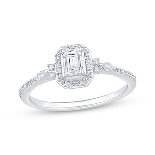 KAY Lab-Grown Diamonds Emerald-Cut Halo Promise Ring 1/3 ct tw Sterling Silver