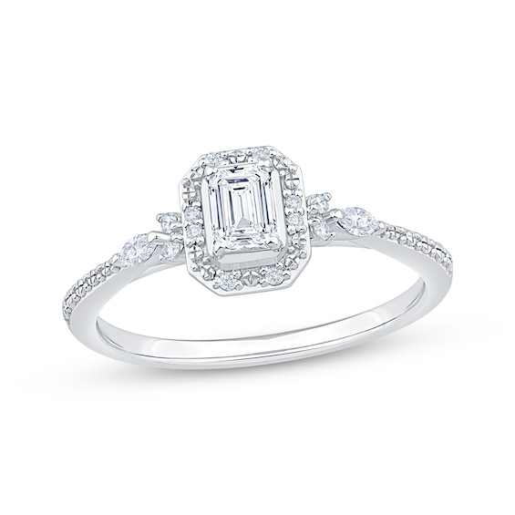 KAY Lab-Grown Diamonds Emerald-Cut Halo Promise Ring 1/3 ct tw Sterling Silver