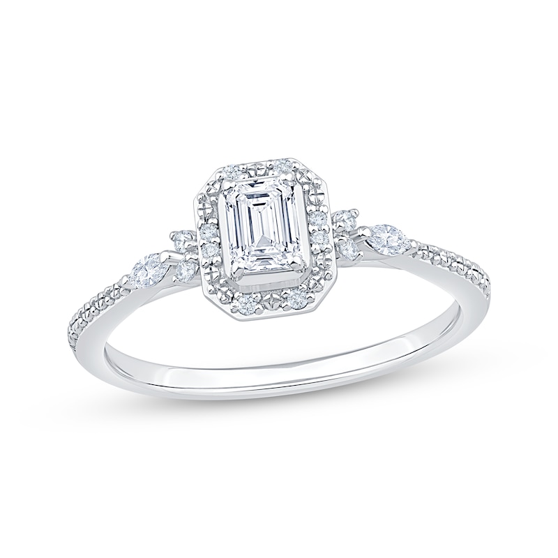 Main Image 1 of KAY Lab-Grown Diamonds Emerald-Cut Halo Promise Ring 1/3 ct tw Sterling Silver