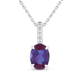 Oval-Cut Lab-Created Alexandrite & White Lab-Created Sapphire Necklace Sterling Silver 18"