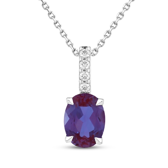Oval-Cut Lab-Created Alexandrite & White Lab-Created Sapphire Necklace Sterling Silver 18"