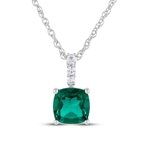 Cushion-Cut Lab-Created Emerald & White Lab-Created Sapphire Necklace Sterling Silver 18"