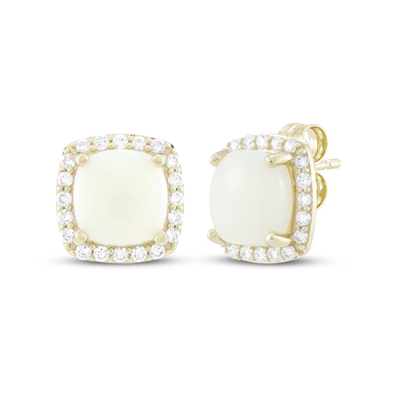 KAY Lab-Grown Diamonds Cushion-Shaped Lab-Created Opal Halo Stud Earrings 3/8 ct tw 10K Yellow Gold