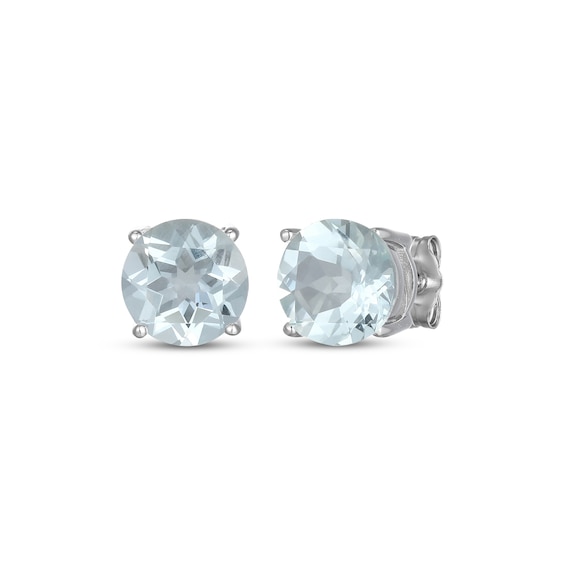 Natural Aquamarine Solitaire Stud Earrings Sterling Silver