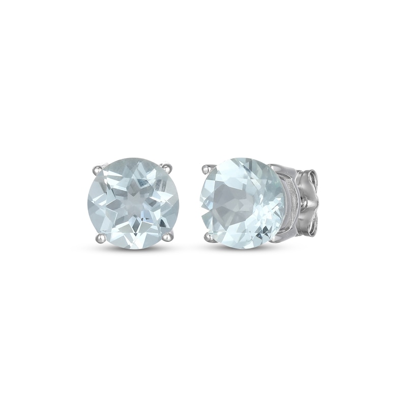 Main Image 1 of Natural Aquamarine Solitaire Stud Earrings Sterling Silver