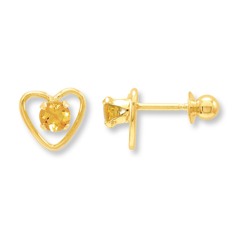 Citrine Heart Earrings 14K Yellow Gold