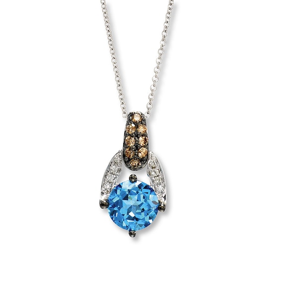 Le Vian Blue Topaz Necklace 1/5 ct tw Diamonds 14K Vanilla Gold