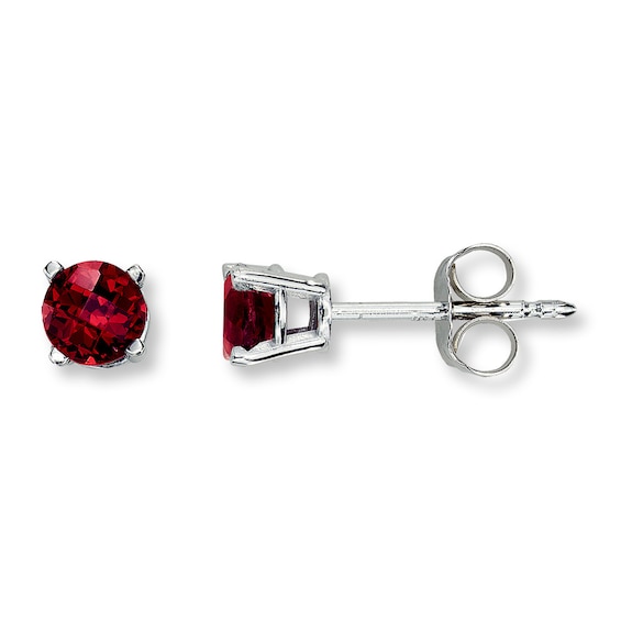Garnet Earrings Round-Cut 14K White Gold