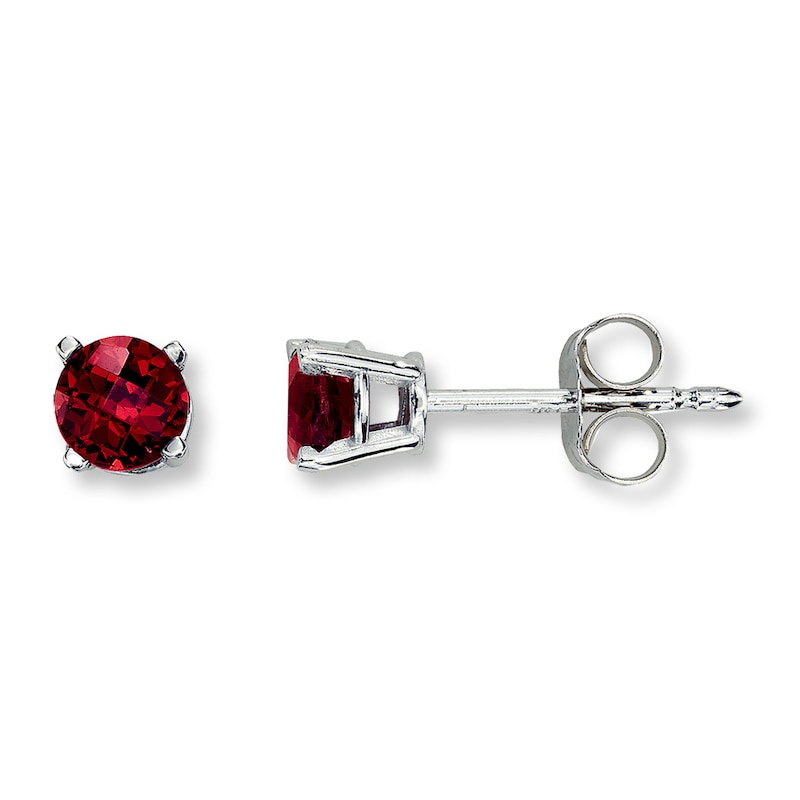 Garnet Earrings Round-Cut 14K White Gold