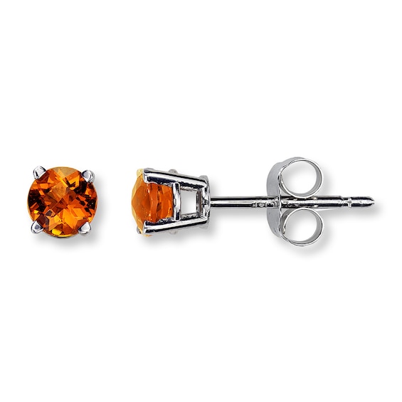 Citrine Earrings Round-cut 14K White Gold
