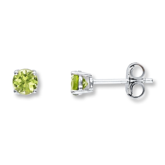 Peridot Earrings Round-Cut 14K White Gold