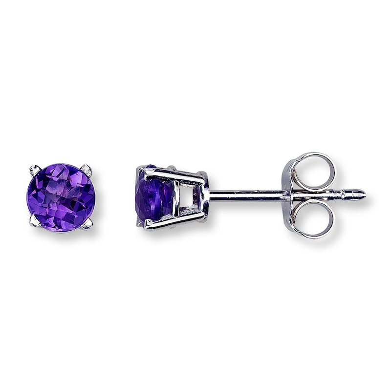 Main Image 1 of Amethyst Earrings Round-Cut 14K White Gold