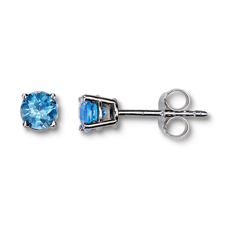 Main Image 1 of Aquamarine Earrings Round-Cut 14K White Gold