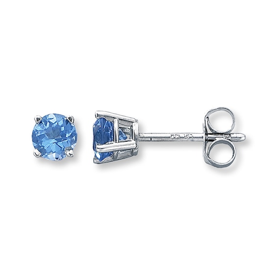 Blue Topaz Earrings Round-cut 14K White Gold