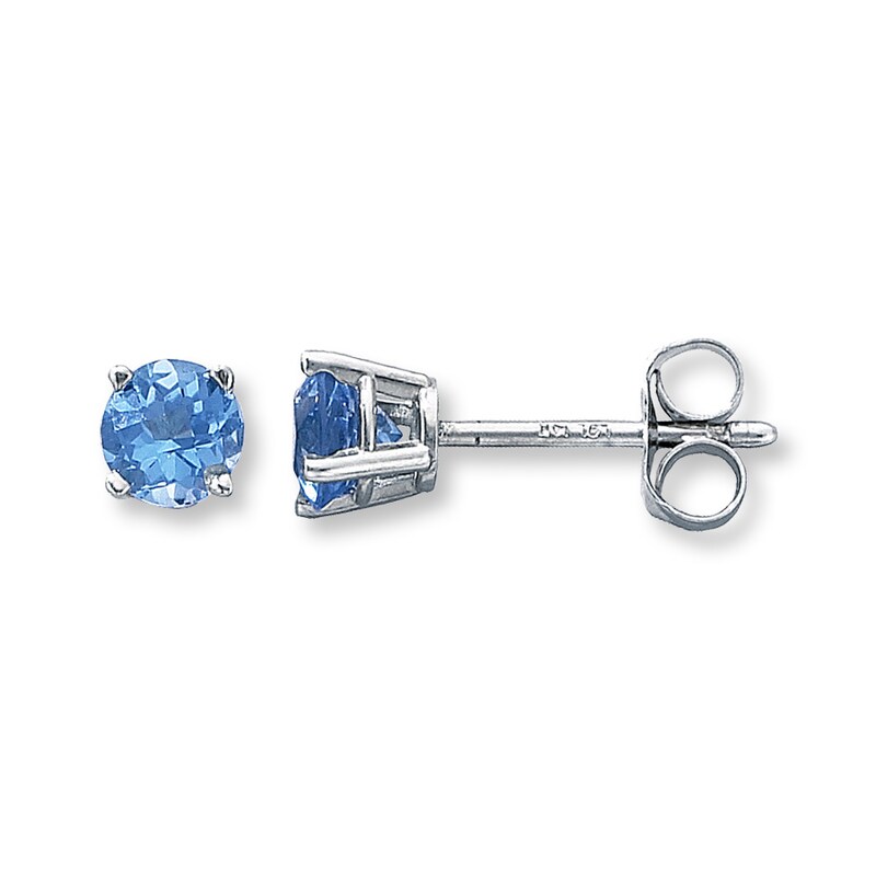 Main Image 1 of Blue Topaz Earrings Round-cut 14K White Gold