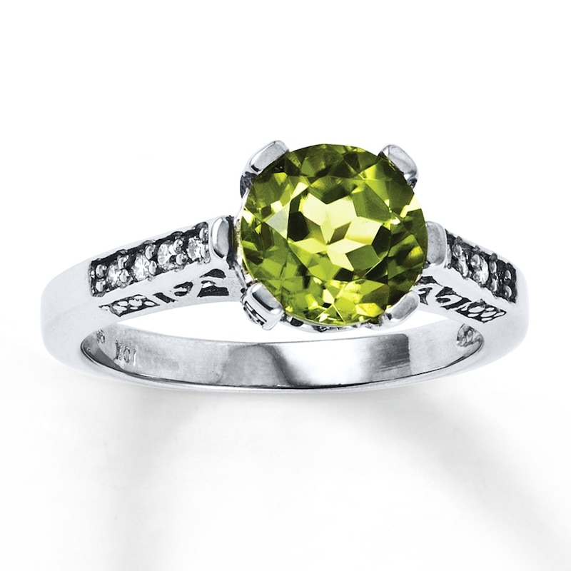 Main Image 1 of Peridot Ring 1/10 ct tw Diamonds 10K White Gold