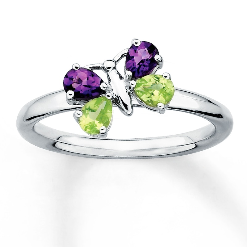 Main Image 1 of Stackable Butterfly Ring Amethysts & Peridots Sterling Silver