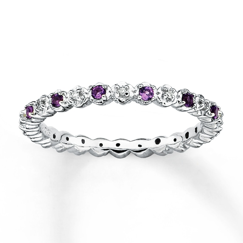 Main Image 1 of Stackable Amethyst Ring 1/20 ct tw Diamonds Sterling Silver