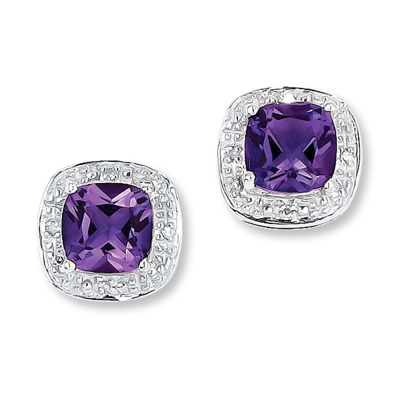 Main Image 1 of Amethyst Earrings Diamond Accents Sterling Silver