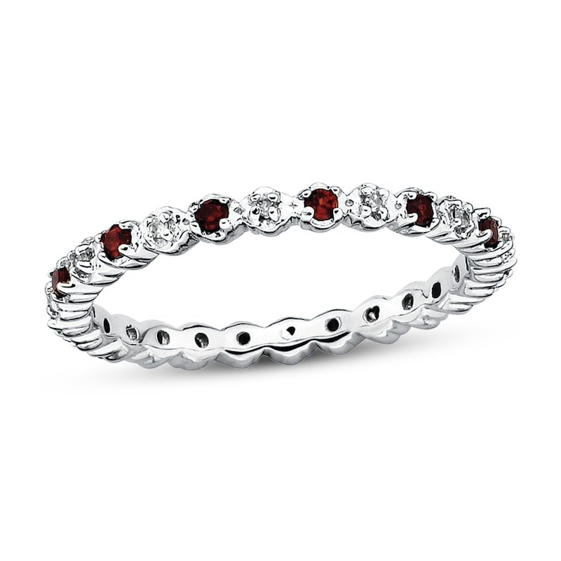 Main Image 1 of Stackable Garnet Ring 1/20 ct tw Diamonds Sterling Silver