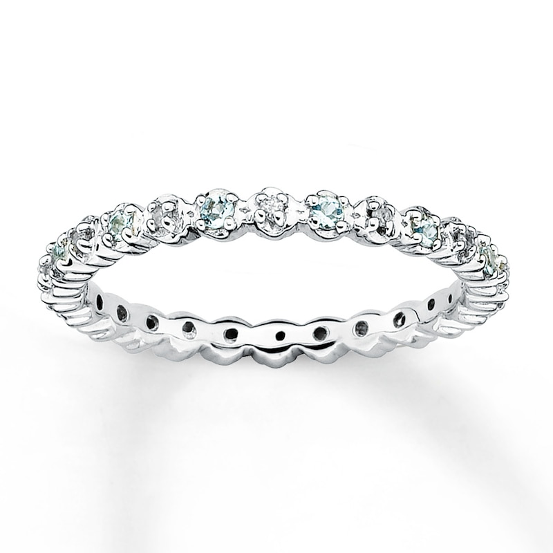 Main Image 1 of Stackable Aquamarine Ring 1/20 ct tw Diamonds Sterling Silver