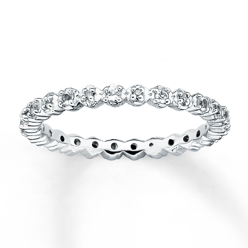 Main Image 1 of Stackable Ring White Topaz & Diamonds Sterling Silver