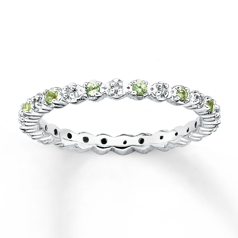 Stackable Peridot Ring 1/20 ct tw Diamonds Sterling Silver