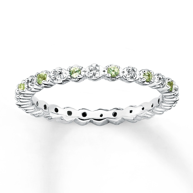 Main Image 1 of Stackable Peridot Ring 1/20 ct tw Diamonds Sterling Silver
