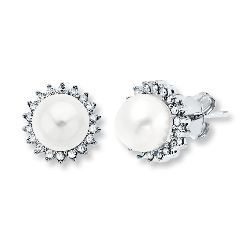Main Image 1 of Cultured Pearl Earrings 1/4 ct tw Diamonds Sterling Silver