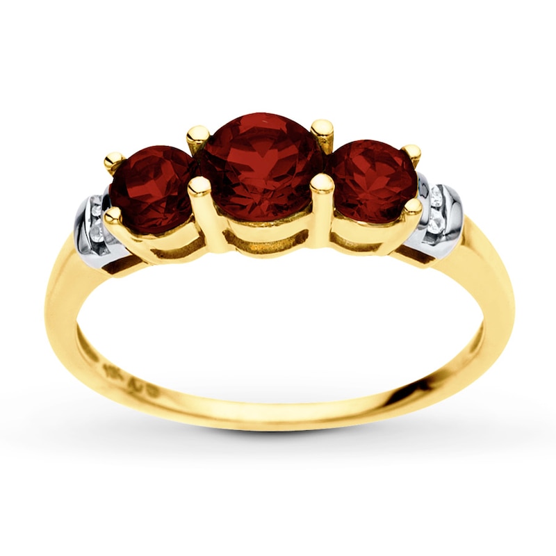 Main Image 1 of Garnet Ring Diamond Accents 10K Yellow Gold