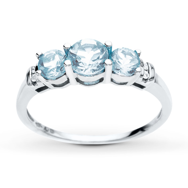 Main Image 1 of Aquamarine Ring Diamond Accents 10K White Gold