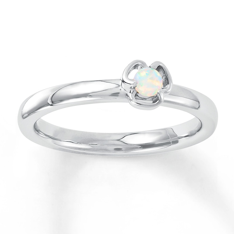 Main Image 1 of Stackable Flower Ring Lab-Created Opal Sterling Silver