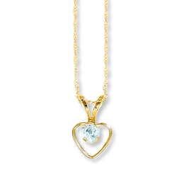 Aquamarine Heart Necklace 14K Yellow Gold 15"