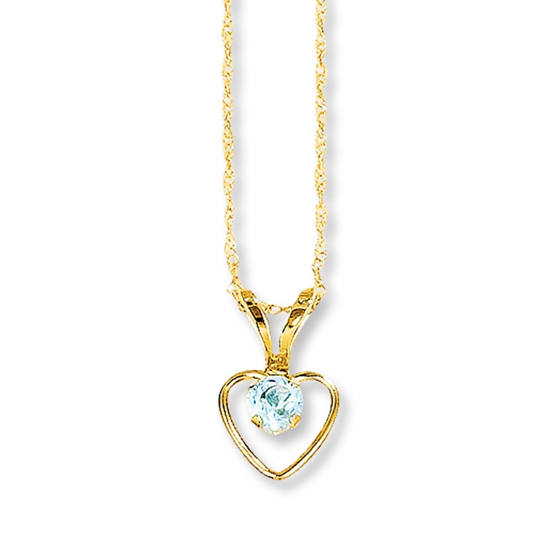 Main Image 1 of Aquamarine Heart Necklace 14K Yellow Gold 15&quot;