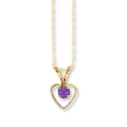 Amethyst Heart Necklace 14K Yellow Gold 15"