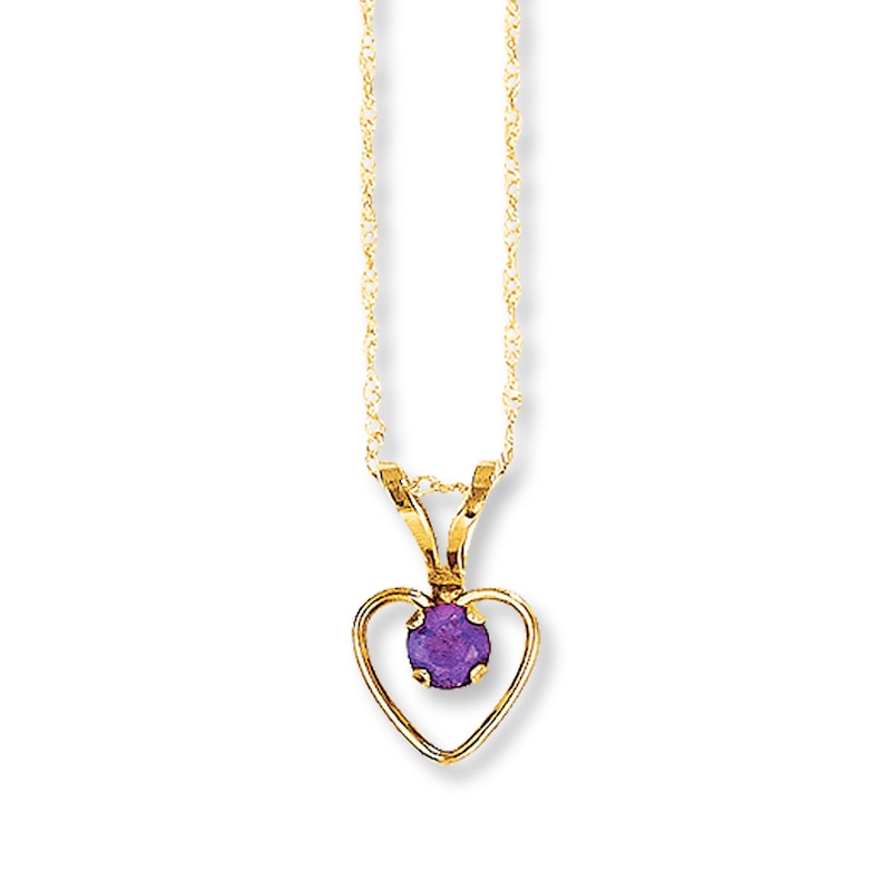 Main Image 1 of Amethyst Heart Necklace 14K Yellow Gold 15&quot;