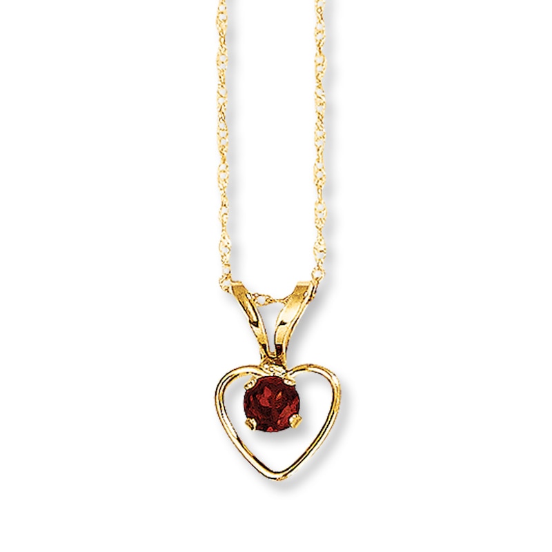 Garnet Heart Necklace 14K Yellow Gold 15"