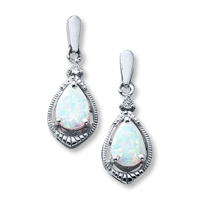 Main Image 1 of Lab-Created Opal Earrings Lab-Created Sapphires Sterling Silver