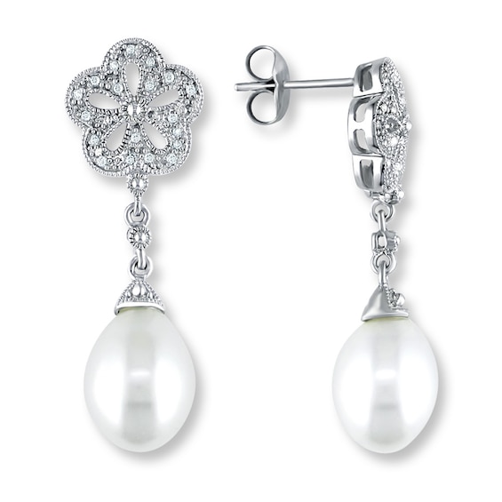 Cultured Pearl Earrings 1/20 ct tw Diamonds Sterling Silver | Kay