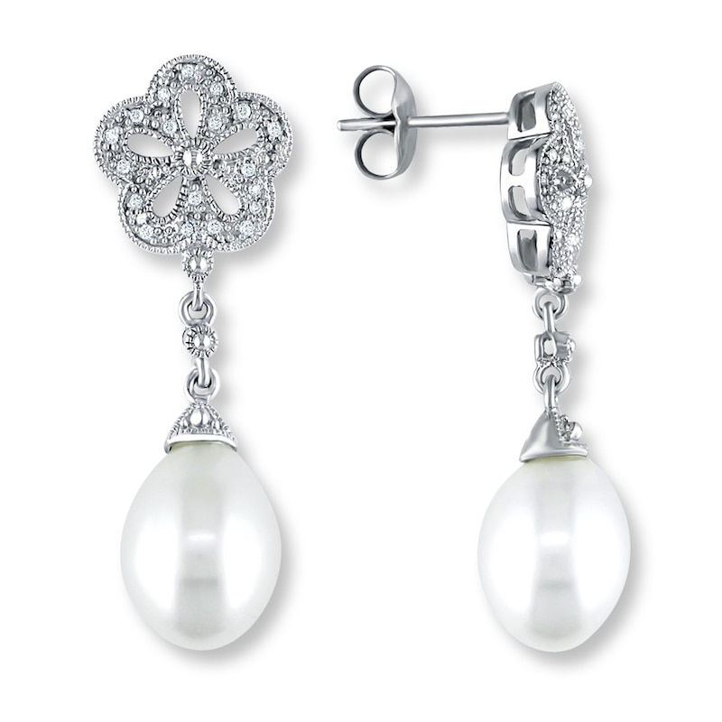 Main Image 1 of Cultured Pearl Earrings 1/20 ct tw Diamonds Sterling Silver