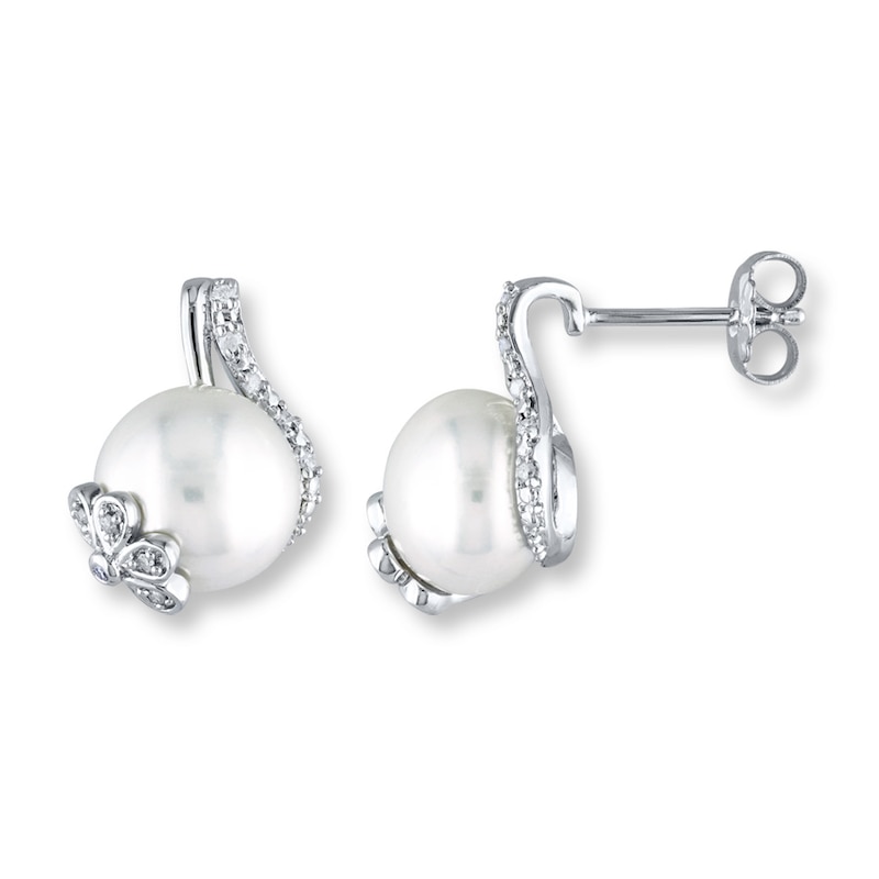 Main Image 1 of Cultured Pearl Earrings 1/10 ct tw Diamonds Sterling Silver