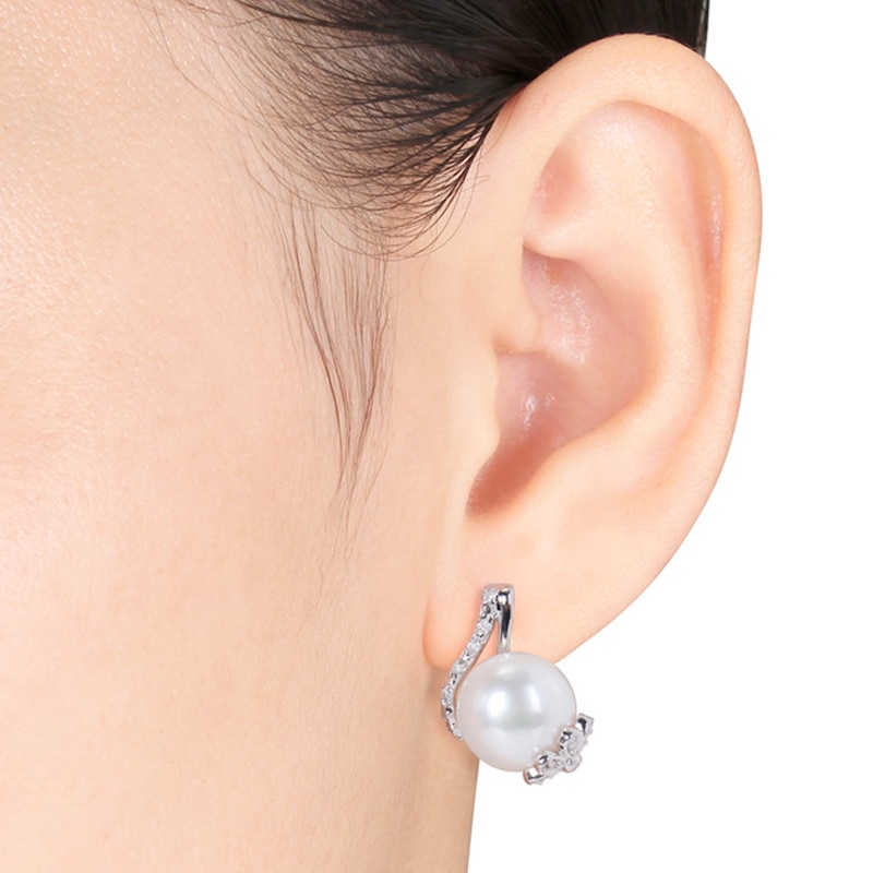 Main Image 2 of Cultured Pearl Earrings 1/10 ct tw Diamonds Sterling Silver