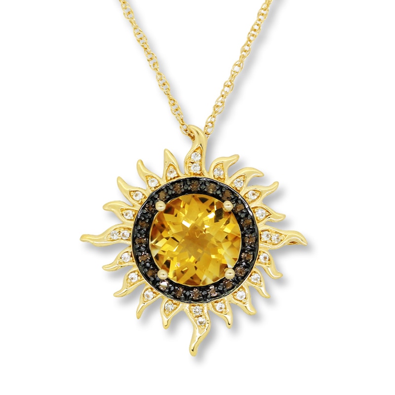 Main Image 1 of Citrine Sun Necklace Smoky Quartz Sterling Silver/14K Yellow Gold Plating