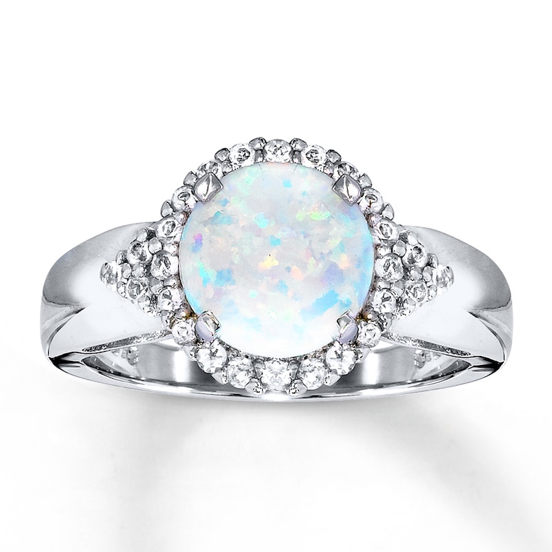 Lab-Created Opal Ring White Topaz Sterling Silver