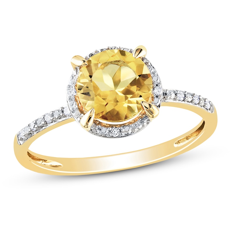 Main Image 1 of Round Citrine Ring 1/20 ct tw Diamonds 10K Yellow Gold