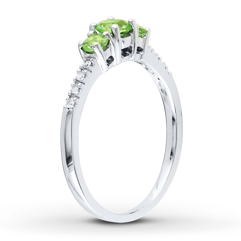 Main Image 2 of 3-Stone Peridot Ring 1/20 ct tw Diamonds 10K White Gold